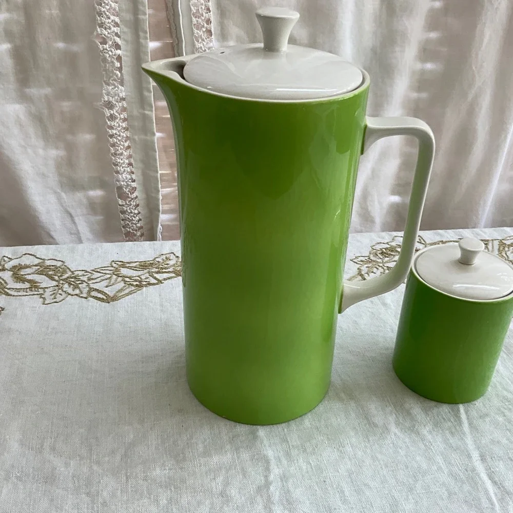 Vintage Emerald Isle Harmony House Sears Iron Stone Coffee Pot Sugar Bowl MCM